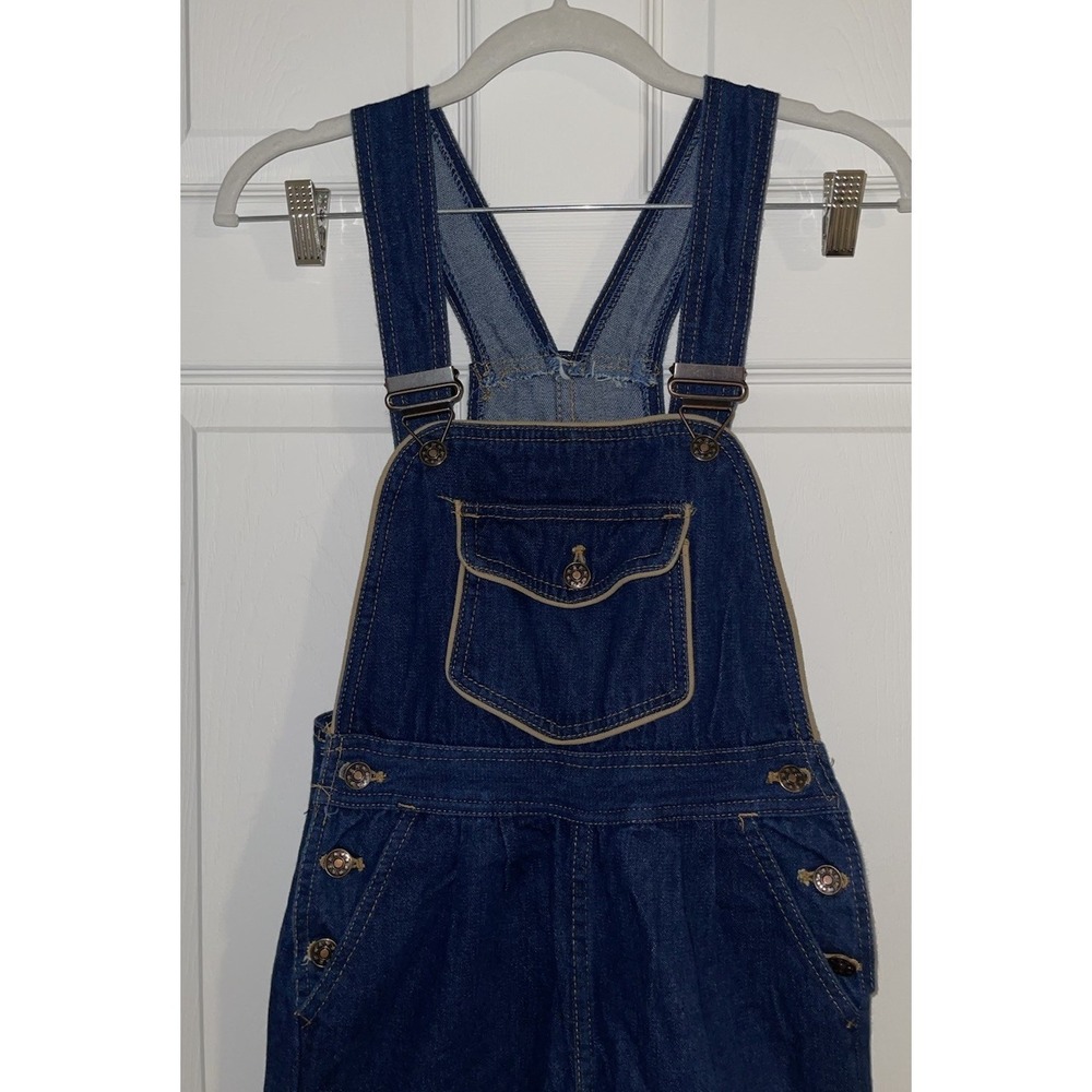 Vintage E.V. ltd. Size 7/8 Dark Wash Pleated Overalls Straight Leg Pants Pockets
